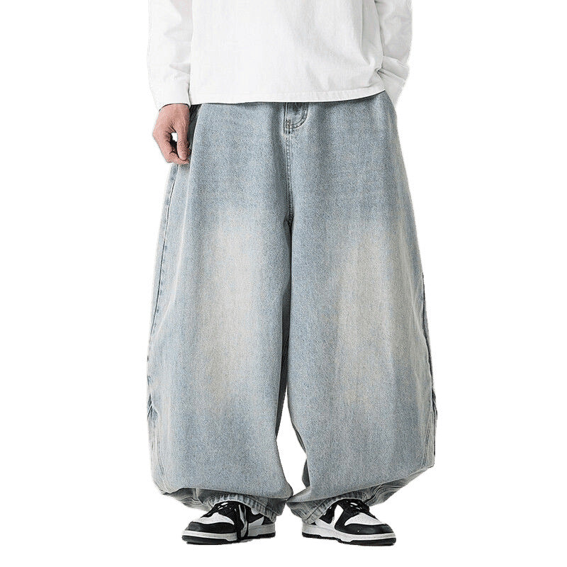 Herren nan extremweit geschnittene Baggy-Jeans mit tiefem Schritt und ballonförmigem Saum Drune