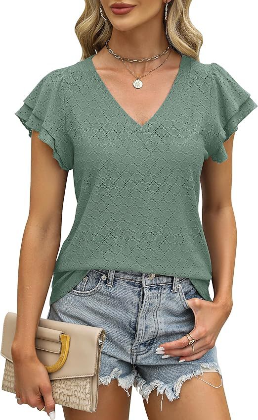 Damen modisches V-Ausschnitt-Shirt mit Rüschendetails Drune