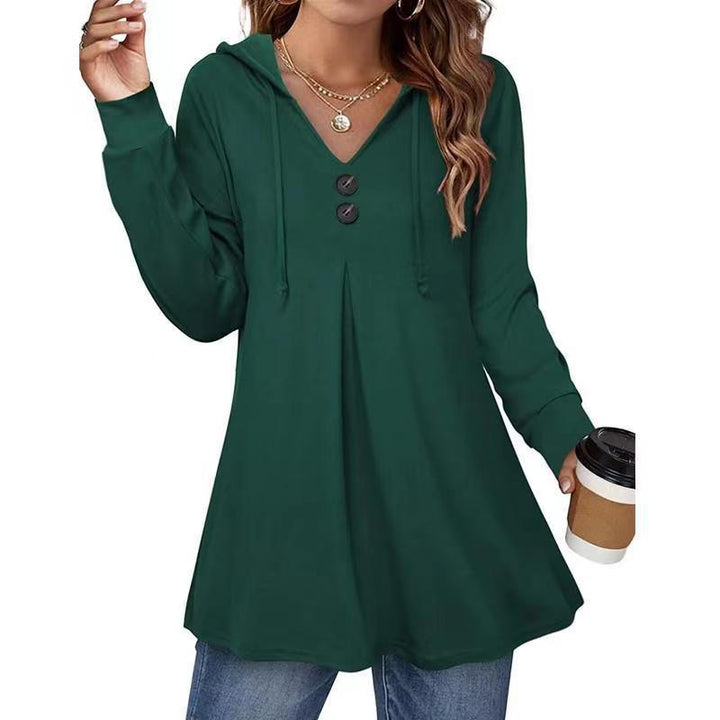 Damen Kapuzenpullover mit Knopfleiste und ausgestelltem Schnitt Drune