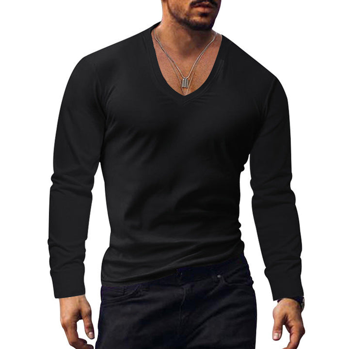 Herren V-Ausschnitt Langarmshirt aus weichem Baumwollmix mit figurbetonter Passform Drune