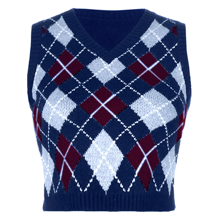 Damen ärmelloses Strickoberteil im modischen Argyle-Muster Drune