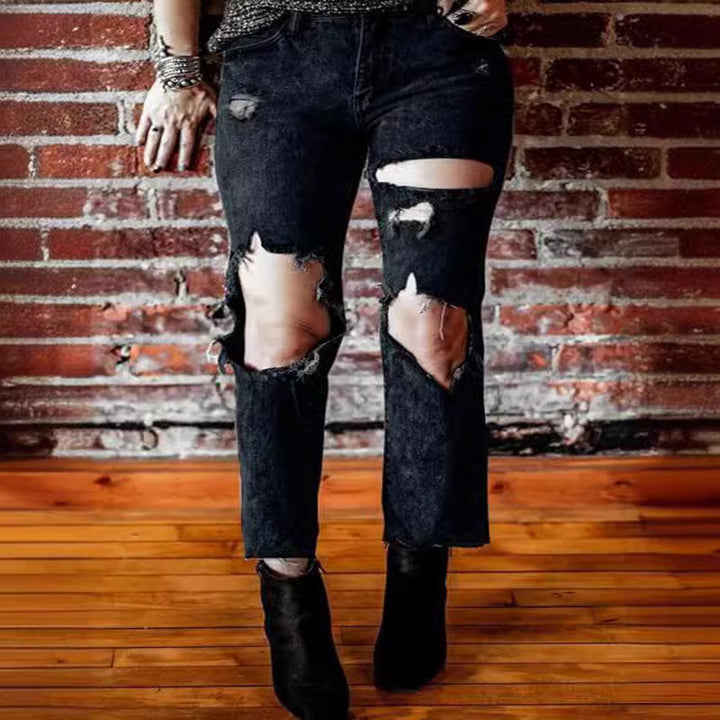 Damen Destroyed Jeans mit hoher Taille und lässigem Schnitt Drune