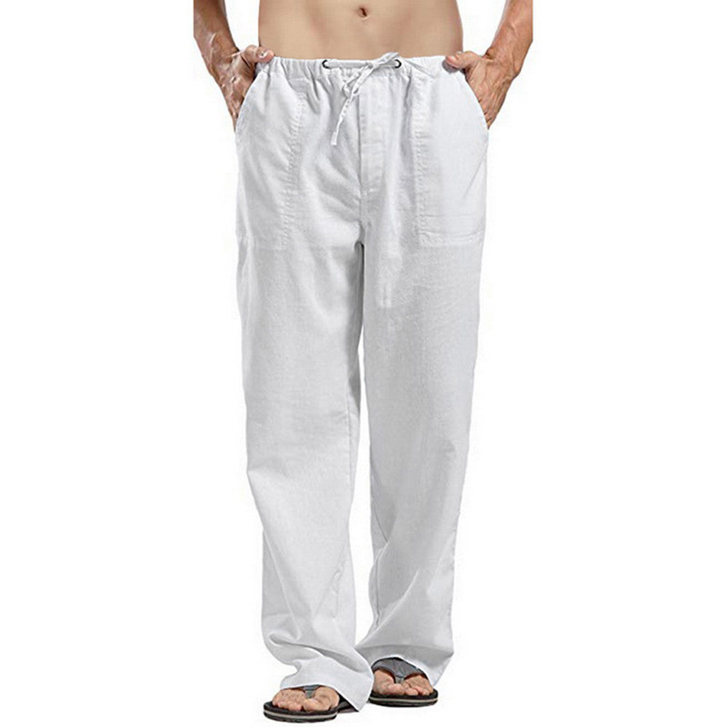 Herren nan lockere Leinenhose mit Tunnelzugbund und geradem Bein Drune