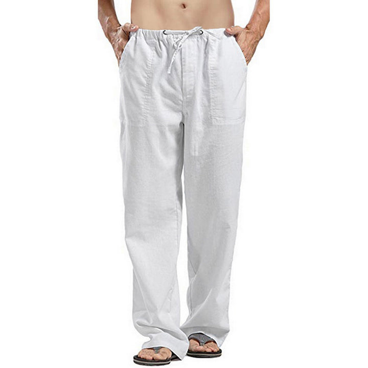 Herren nan lockere Leinenhose mit Tunnelzugbund und geradem Bein Drune