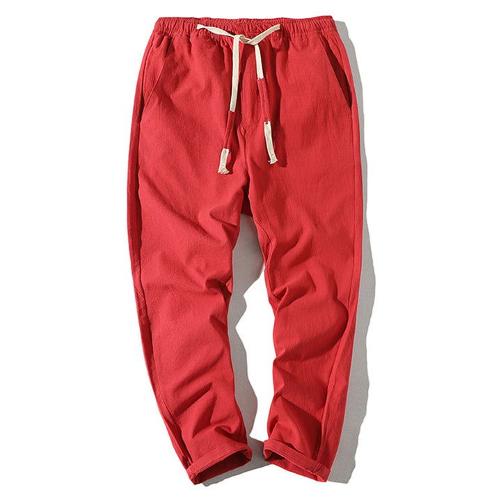 Herren nan leichte Leinenhose mit elastischem Bund und Kordelzug, tapered Schnitt und aufrollbarem Saum Drune