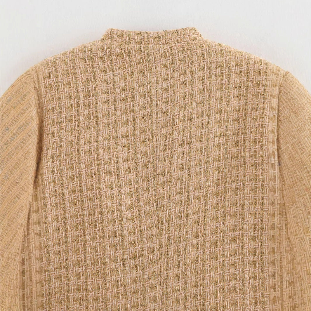 Damen elegante Blazerjacke im klassischen Tweed-Stil mit Knopfdetails Drune