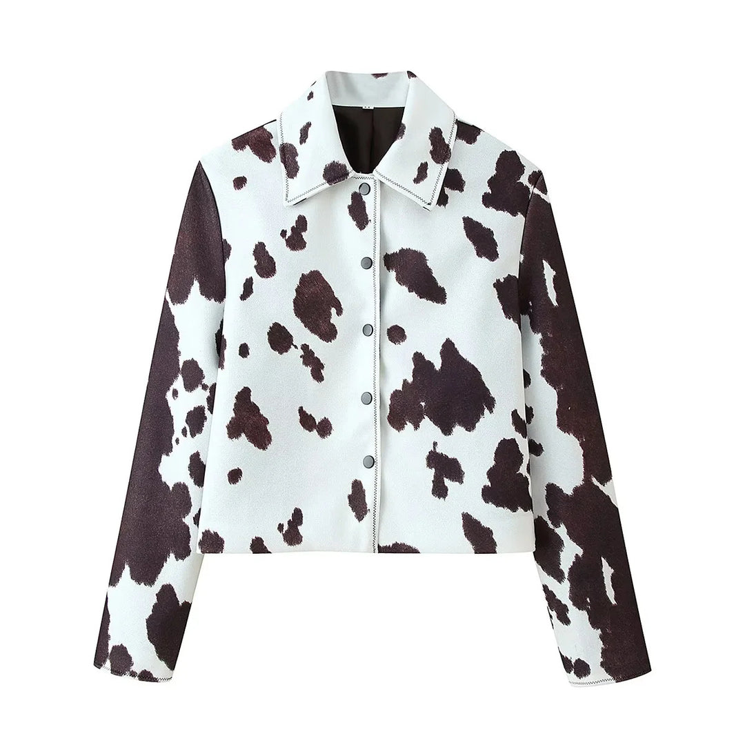Damen cropped Kunstlederjacke im tierischen Muster Drune