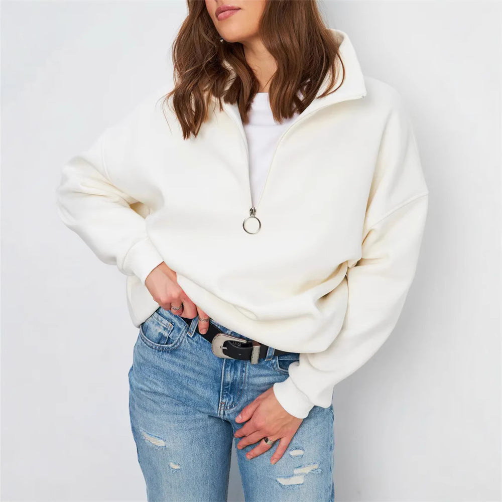 Damen Oversized Kapuzenpullover mit hohem Kragen und Reißverschluss Drune