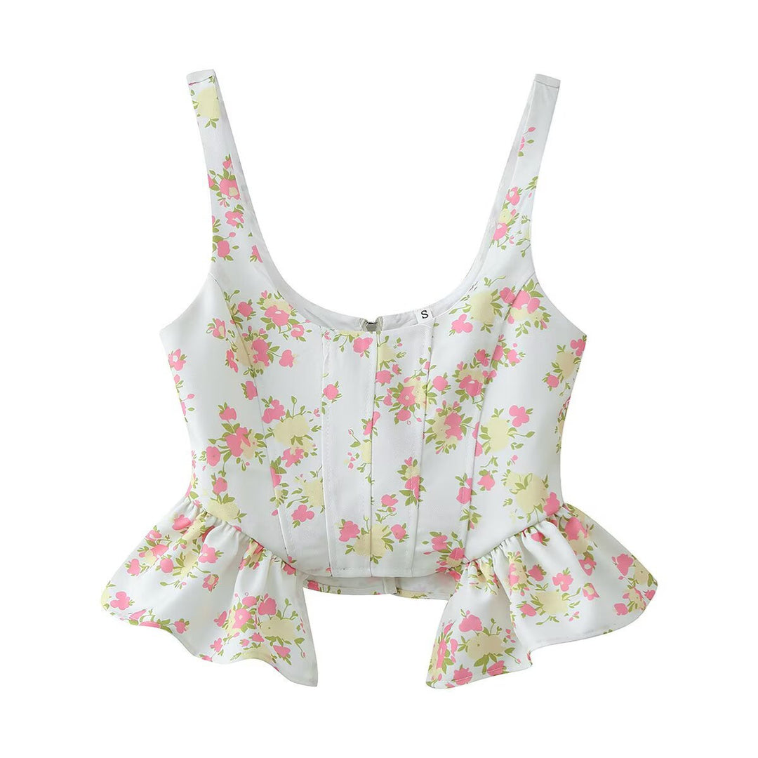 Damen Blumenmuster Crop-Top und Hose Set Drune