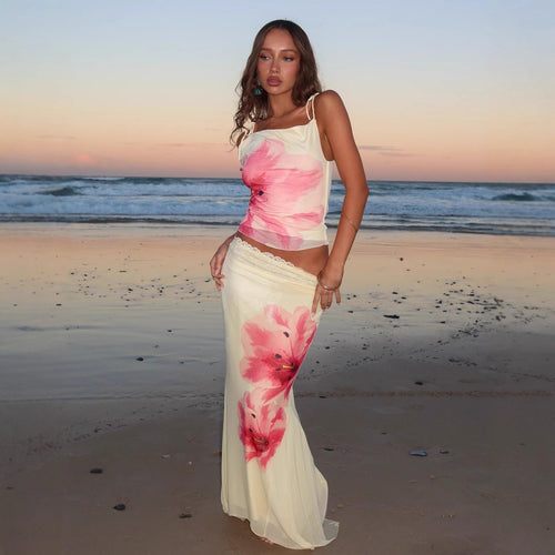 Damen Elegantes Blumenkleid mit fließendem Stoff und feinen Trägern Drune