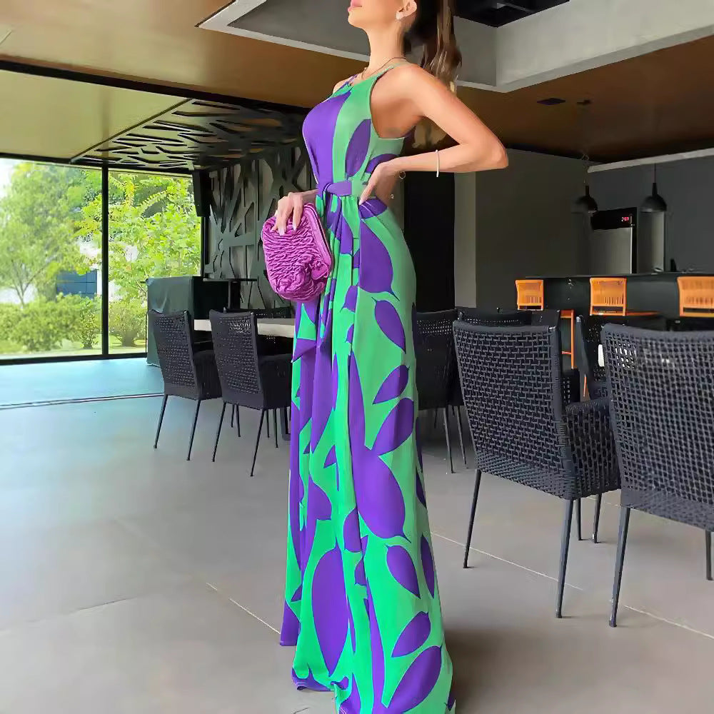 Damen Maxikleid mit floralem Muster und Taillengürtel Drune