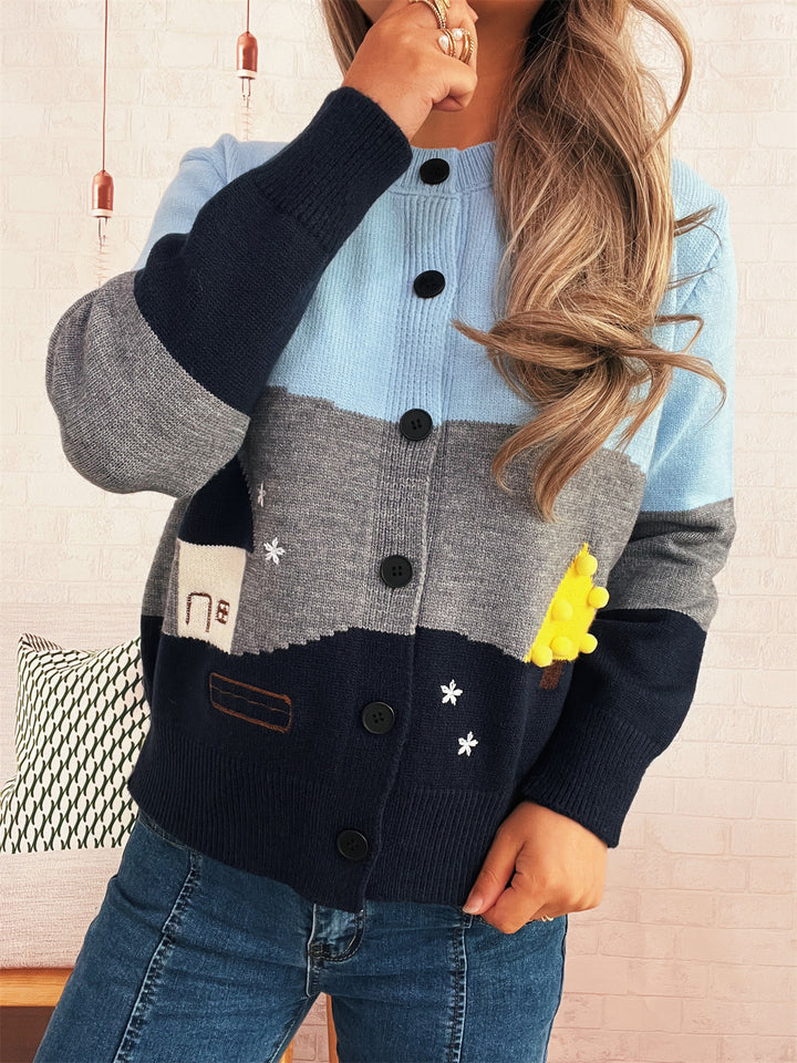 Damen Strickjacke mit festlichem Motiv und Knopfdetails Drune
