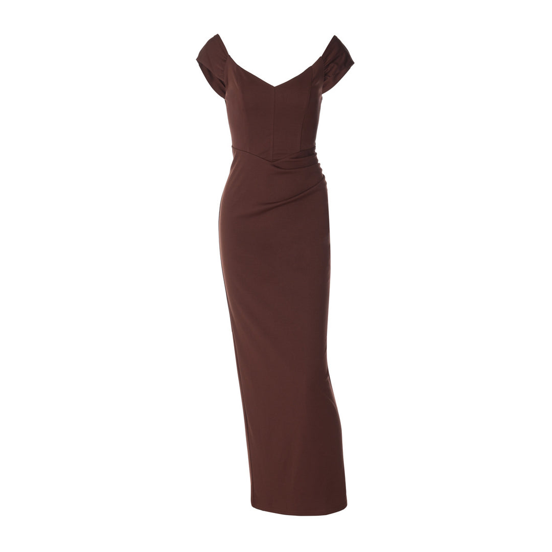 Damen Elegantes Maxikleid mit verführerischem V-Ausschnitt und transparenten Ärmeln Drune