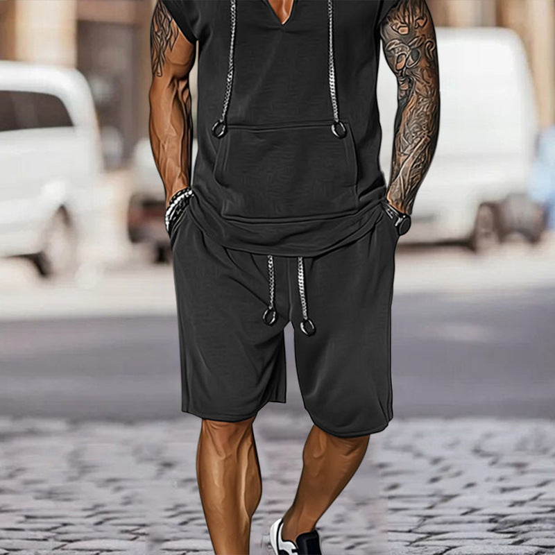 Herren lässiges Freizeit-Set mit stylischem Kapuzen-T-Shirt und Shorts Drune