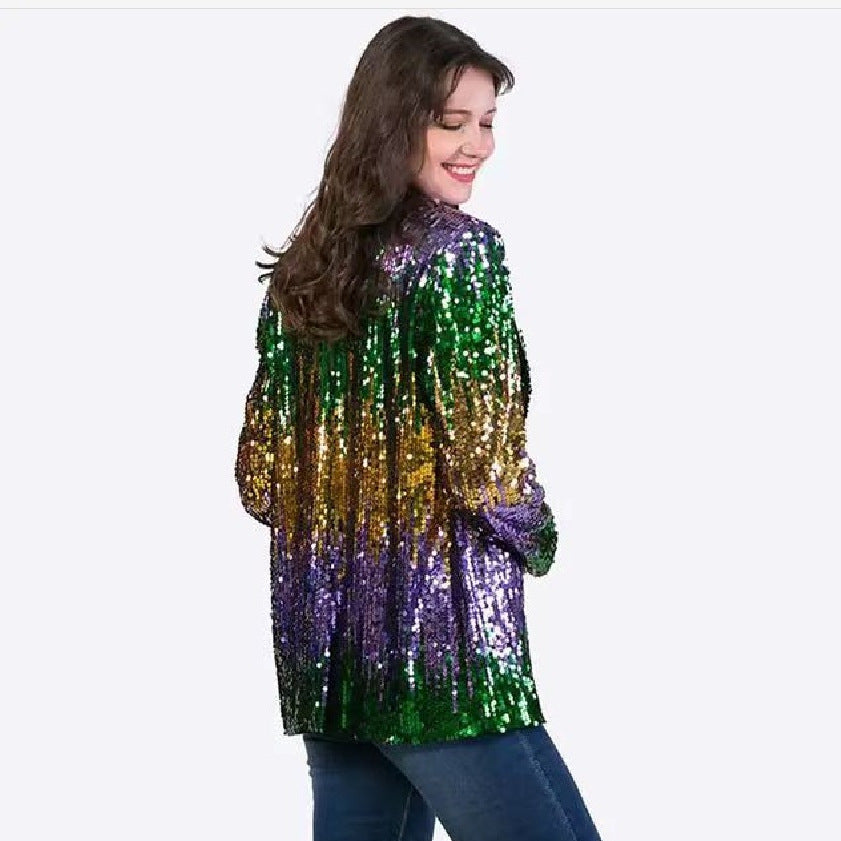 Damen Glitzernde Paillettenjacke mit offenem Schnitt und langem Arm Drune
