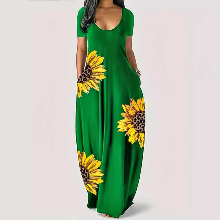 Damen Maxikleid mit floralen Akzenten und praktischen Taschen Drune