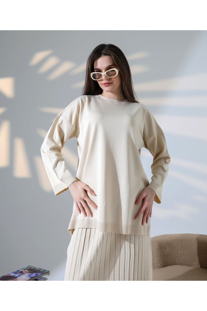 Damen Langarmshirt und Faltenrock Set Drune