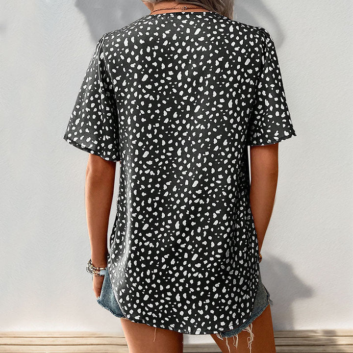 Damen V-Ausschnitt T-Shirt mit Leopardenmuster und fließendem Schnitt Drune