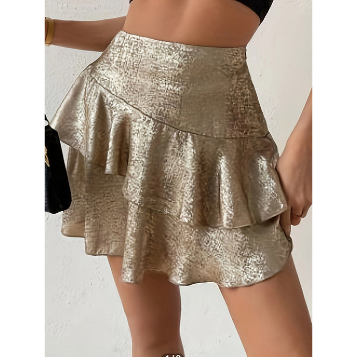 Damen Minirock mit voluminösem Volant und glänzendem Finish Drune