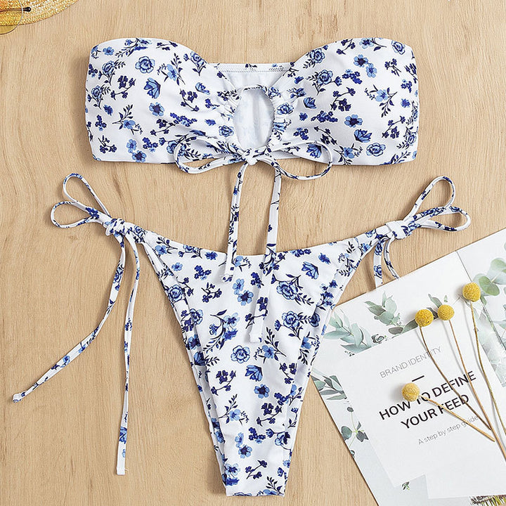 Damen Bikini mit floralen Akzenten und verstellbaren Bindebändern Drune