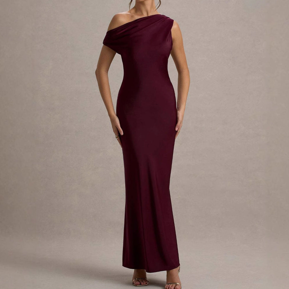 Damen elegantes, schulterfreies Maxi-Kleid mit fließendem Schnitt und Raffungen Drune