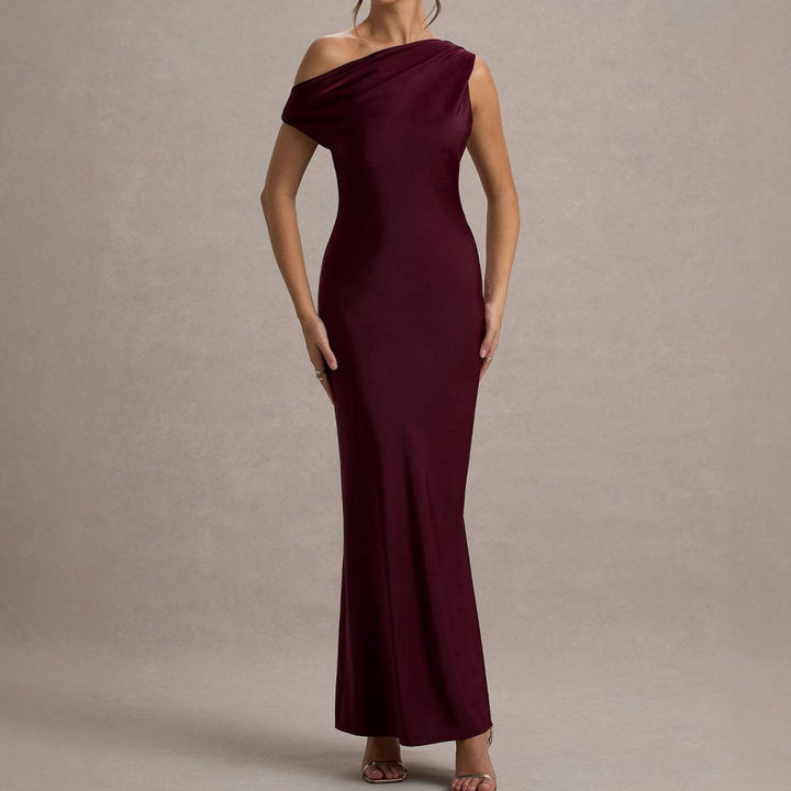 Damen elegantes, schulterfreies Maxi-Kleid mit fließendem Schnitt und Raffungen Drune