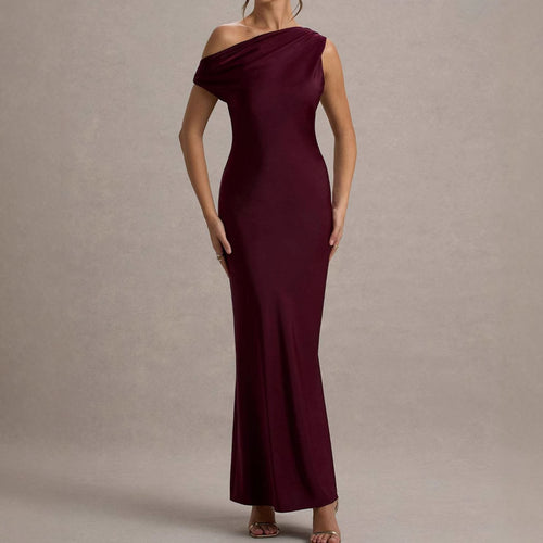 Damen elegantes, schulterfreies Maxi-Kleid mit fließendem Schnitt und Raffungen Drune