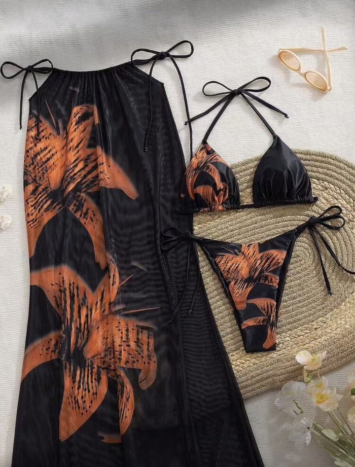 Damen Bikiniset mit elegantem Wickelrock und floralem Design Drune