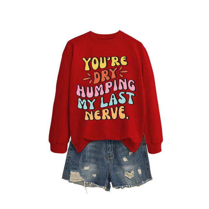 Damen Sweatshirt mit fröhlichem Comic-Slogan und lässigem Schnitt Drune