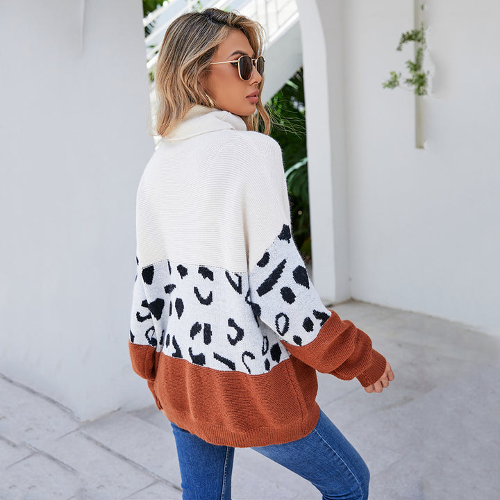 Damen modischer kuscheliger Pullover mit hohem Kragen und tierischem Muster Drune
