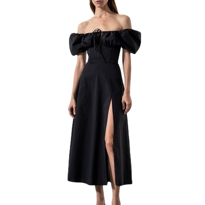 Damen Off-Shoulder Maxikleid mit schmeichelndem Split und elastischem Oberteil Drune