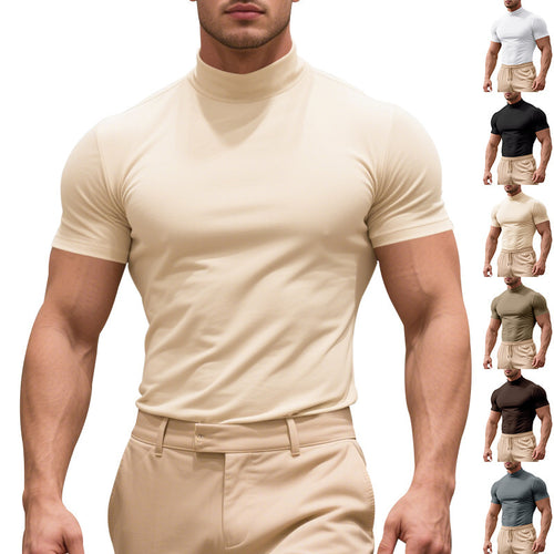 Herren Sportliches Kurzarm-Turtleneck-Oberteil aus feuchtigkeitsregulierendem Material Drune