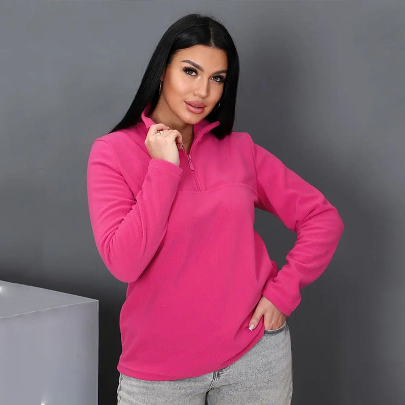 Damen Fleece-Pullover mit Stehkragen und halbem Reißverschluss Drune