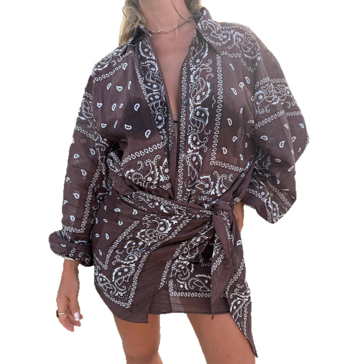 Damen Kimono-Jacke mit eleganter Bandana-Optik und taillierbarem Design Drune