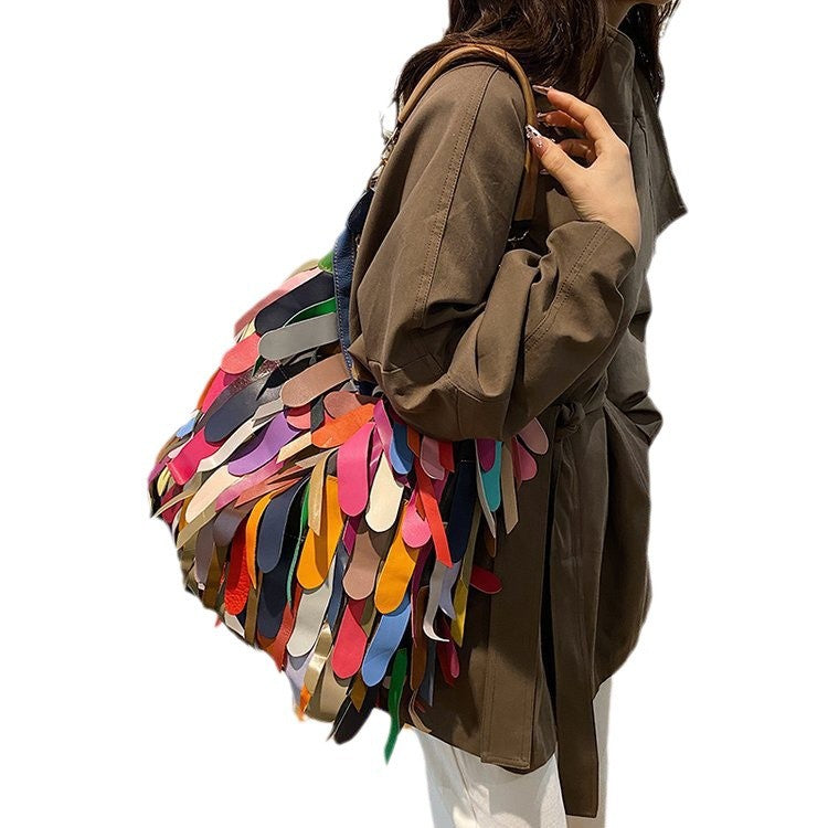 Damen Bunte Fransen Hobo Tasche Drune