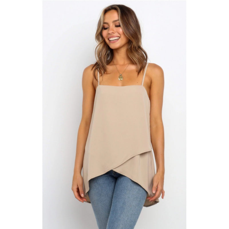 Damen asymmetrisches Chiffon-Oberteil mit feinen Spaghetti-Trägern Drune