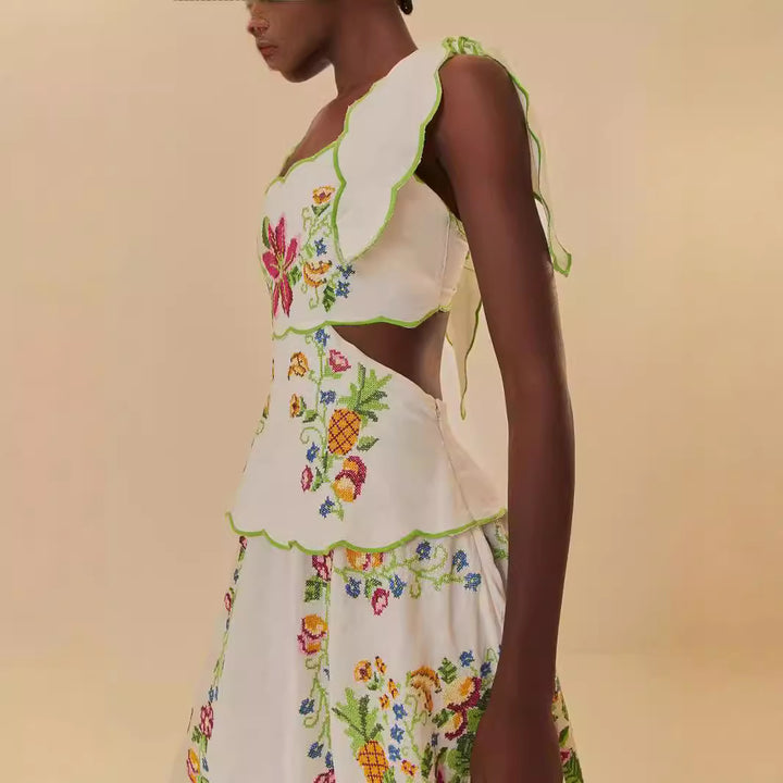 Damen Sommerkleid mit aufwendiger floralem Stickdesign Drune