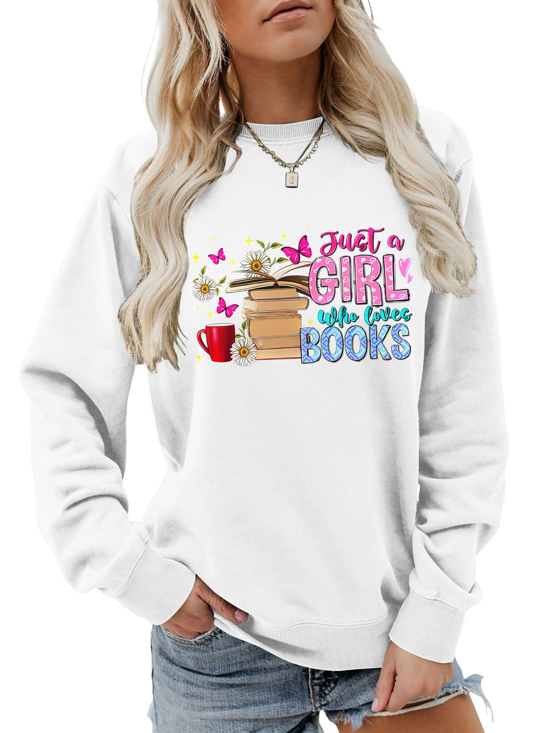 Damen Sweatshirt mit auffälligem Buchmotiv und lässiger Passform Drune
