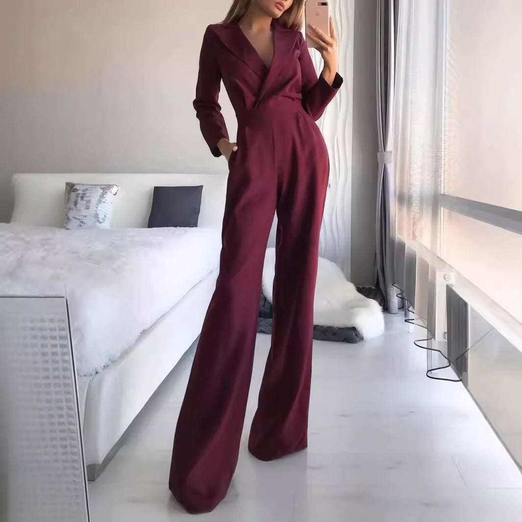 Damen Jumpsuit mit elegantem, figurbetontem Schnitt und weitem Bein Drune