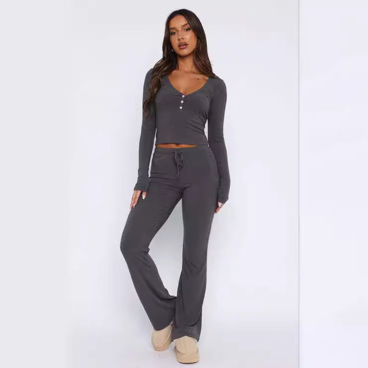 Damen Lässiges Lounge-Set mit feinem Material und knöpfbarem Oberteil Drune