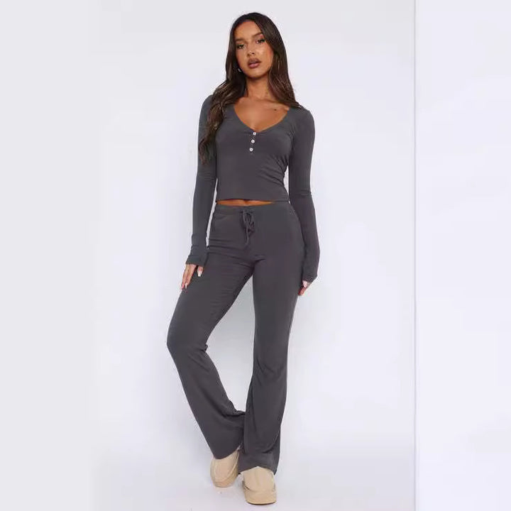 Damen Lässiges Lounge-Set mit feinem Material und knöpfbarem Oberteil Drune