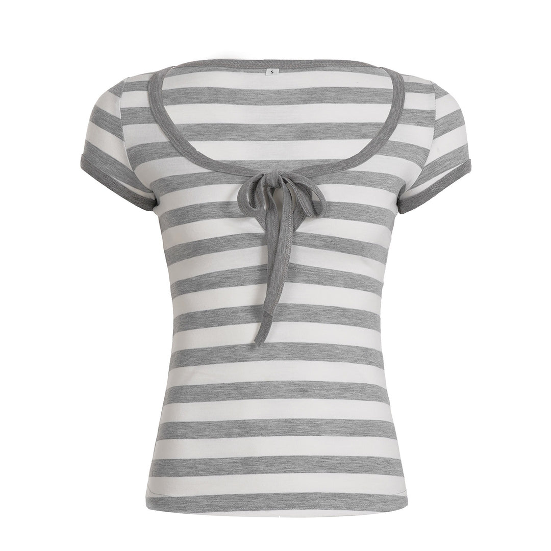 Damen Kurzarm T-Shirt mit verspieltem Schnürdetail Drune