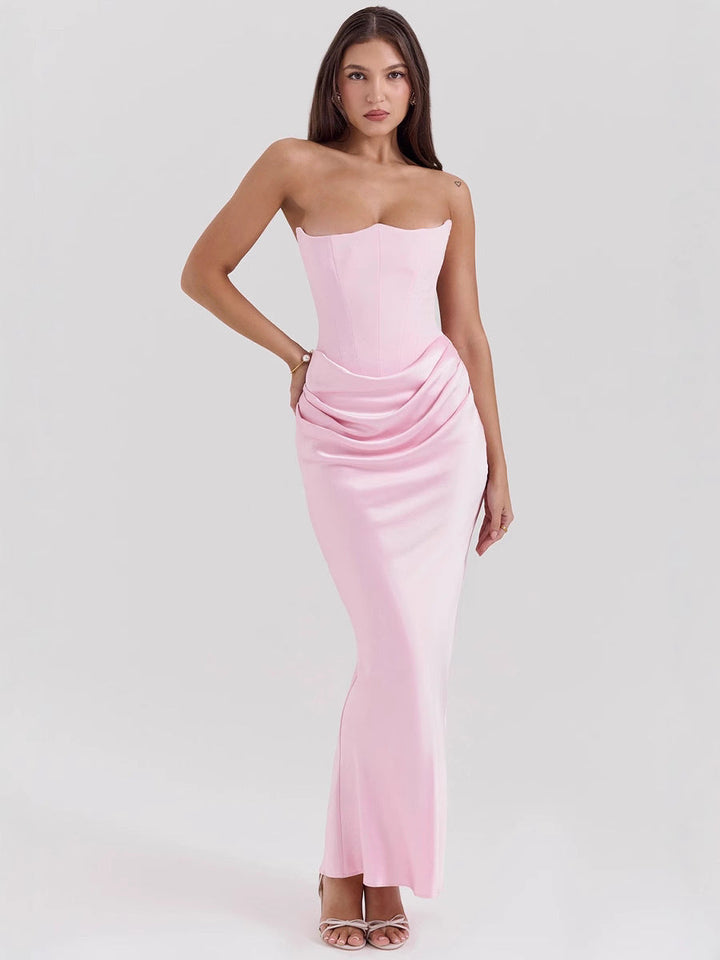 Damen Elegantes bodenlanges Kleid mit schimmerndem Taillenschnitt und gerafftem Rock Drune