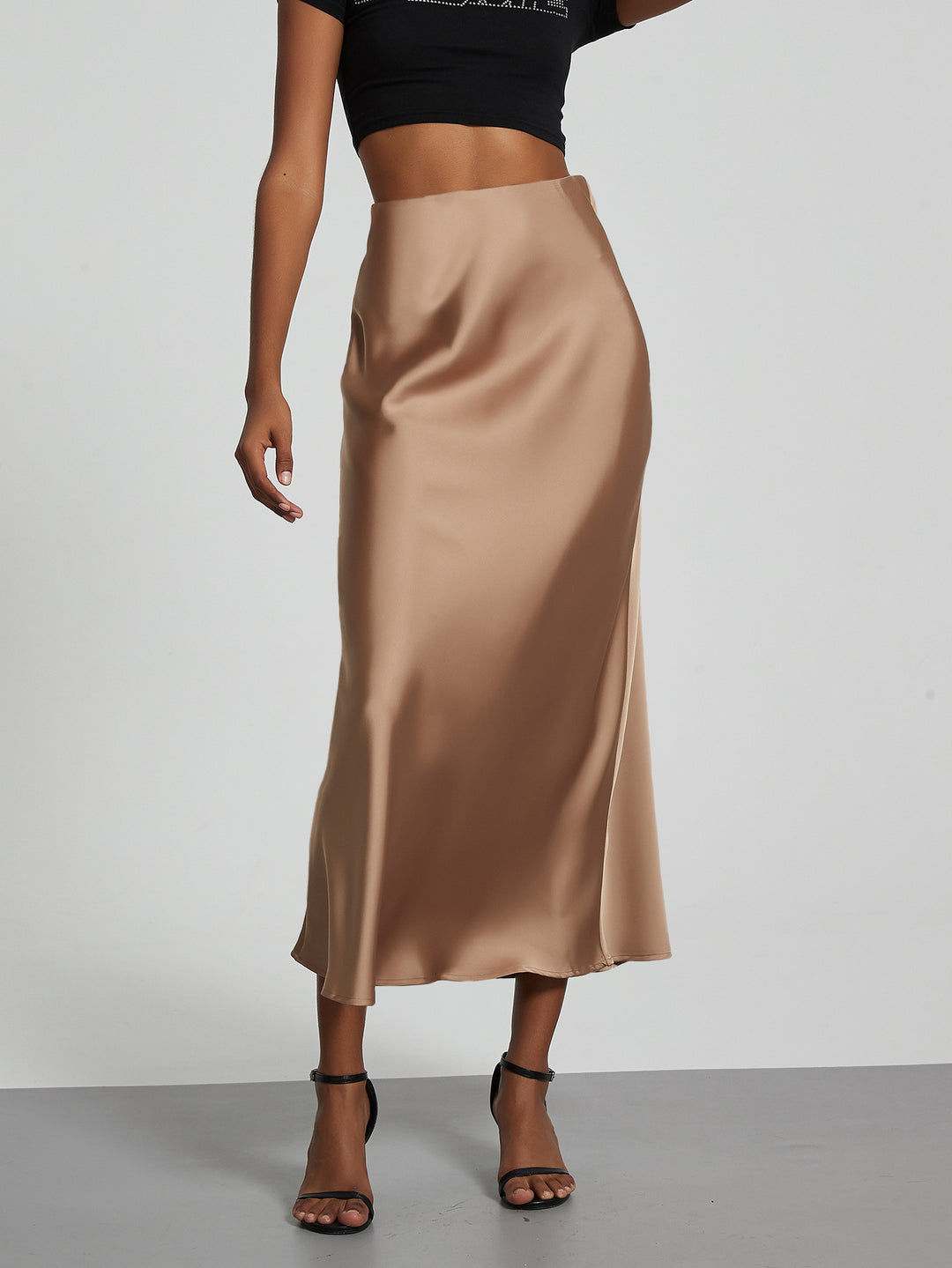 Damen Stilvolle Satin-Stretchrock mit hohem Bund und fließendem Schnitt Drune