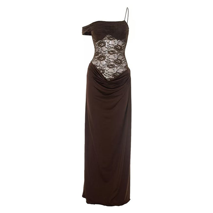 Damen Elegantes Abendkleid mit transparentem Spitzenoberteil und fließendem Rock Drune