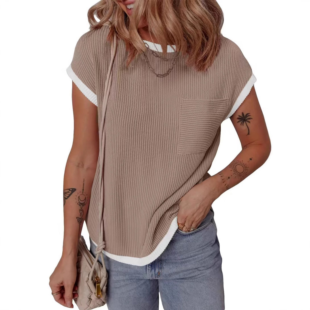 Damen modisches T-Shirt mit strukturiertem Material und Brusttasche Drune