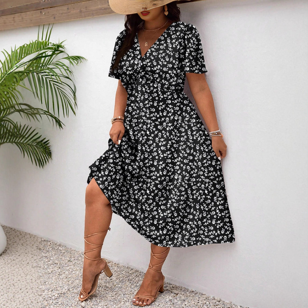 Damen Midi-Kleid mit Blumenmuster und vorteilhaftem Schlitz Drune
