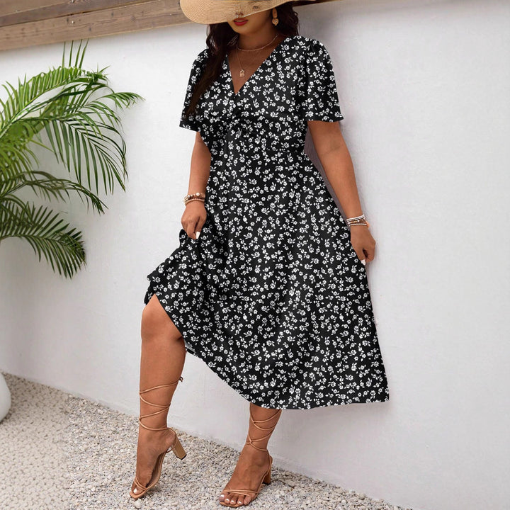 Damen Midi-Kleid mit Blumenmuster und vorteilhaftem Schlitz Drune