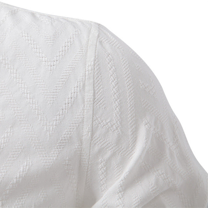 Herren nan Jacquard-Hemd mit Stehkragen, halber Knopfleiste und Holzoptik-Knöpfen Drune