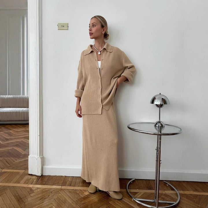 Damen Langer Strickmantel mit Taschen und offener Front Drune